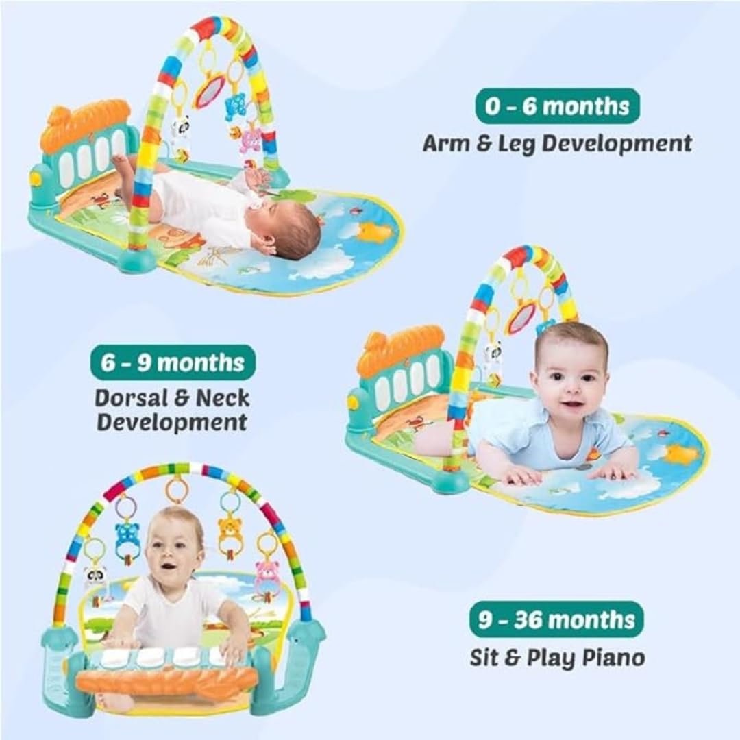 Play Gym for Babies 0 to 12 Months Musical Piano Keyboard Activity Play Mat for Kids Fitness Rack Hanging Rattles Lights Tunes Music for Baby Boys Girls