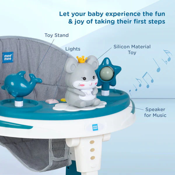 Mee Mee Baby Walker with Adjustable Seat & Musical Play Tray – Comfort & Fun (Blue)