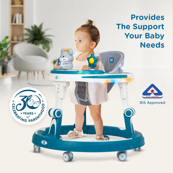 Mee Mee Baby Walker with Adjustable Seat & Musical Play Tray – Comfort & Fun (Blue)