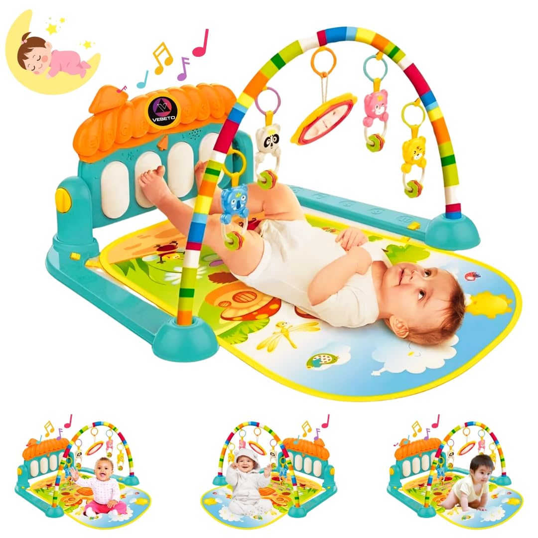 Play Gym for Babies 0 to 12 Months  Musical Piano Keyboard Activity Play Mat for Kids Fitness Rack Hanging Rattles Lights Tunes Music for Baby Boys Girls