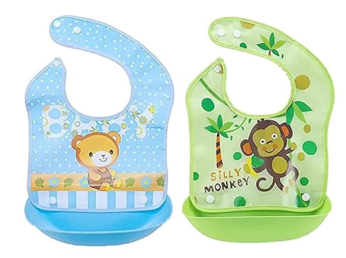 Silicone Baby Detachable Waterproof Apron Bibs- Set of 2