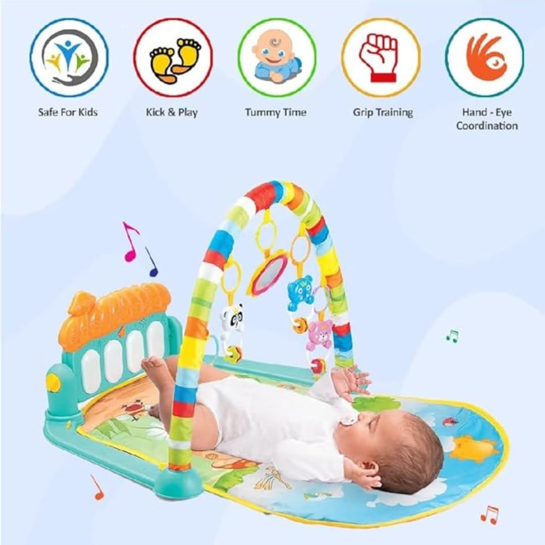 Play Gym for Babies 0 to 12 Months  Musical Piano Keyboard Activity Play Mat for Kids Fitness Rack Hanging Rattles Lights Tunes Music for Baby Boys Girls
