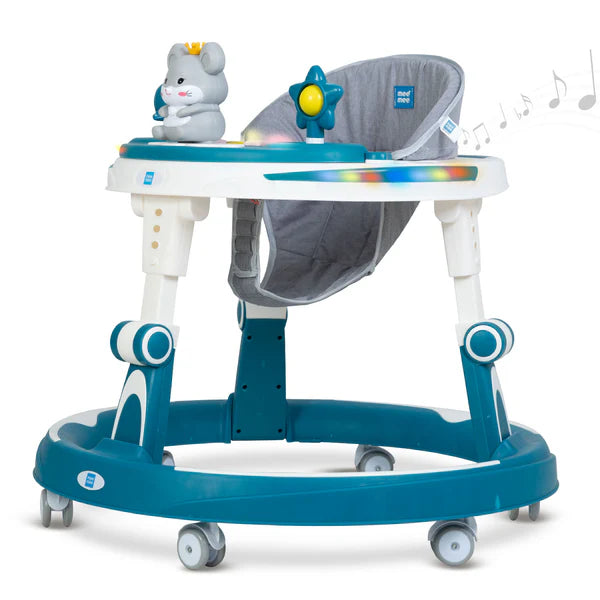 Mee Mee Baby Walker with Adjustable Seat & Musical Play Tray – Comfort & Fun (Blue)