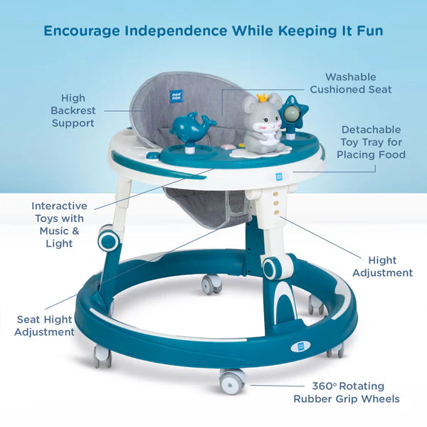 Mee Mee Baby Walker with Adjustable Seat & Musical Play Tray – Comfort & Fun (Blue)