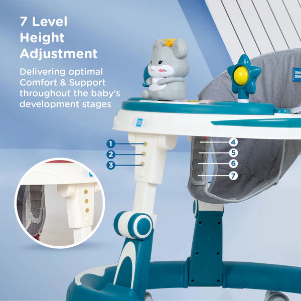 Mee Mee Baby Walker with Adjustable Seat & Musical Play Tray – Comfort & Fun (Blue)