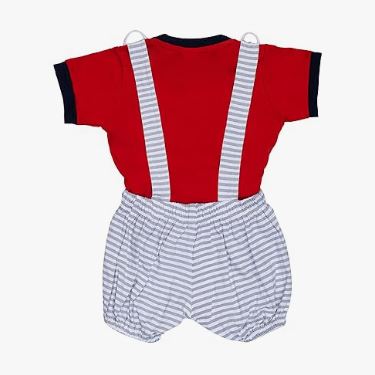 AMY Baby boys Printed Cotton Cordinated UNISEX BABY GALLIS/DUNGAREE SET for kids- Red