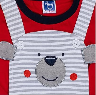 AMY Baby boys Printed Cotton Cordinated UNISEX BABY GALLIS/DUNGAREE SET for kids- Red