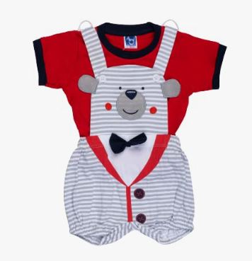 AMY Baby boys Printed Cotton Cordinated UNISEX BABY GALLIS/DUNGAREE SET for kids- Red